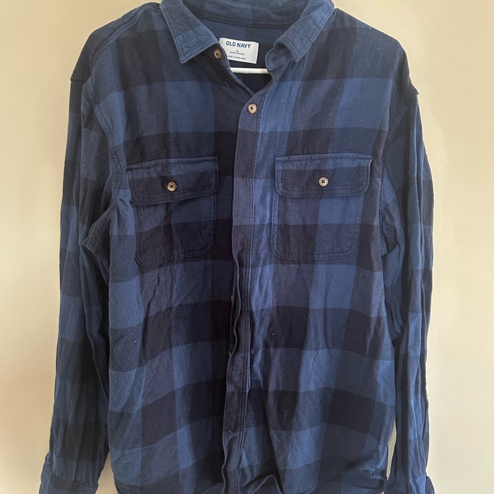 Old Navy Men’s Double-Brushed Flannel Shirt | Size XL | Navy & Deep Blue
